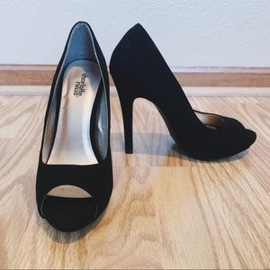 velvet peep toe high heels